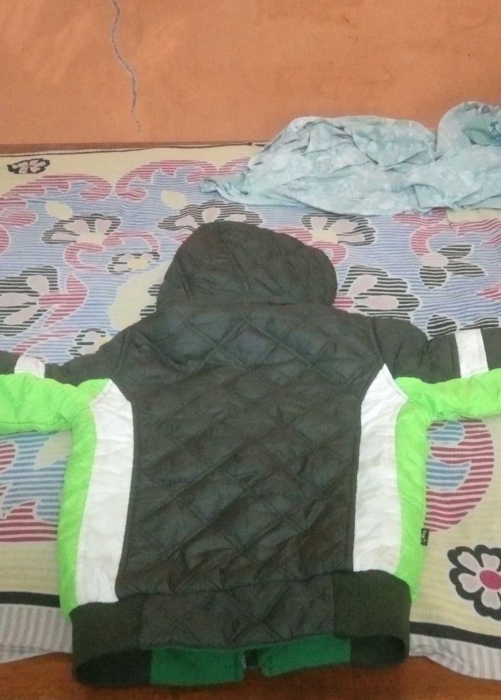 Green Puffer Hoodie Jacket Coat For Kids