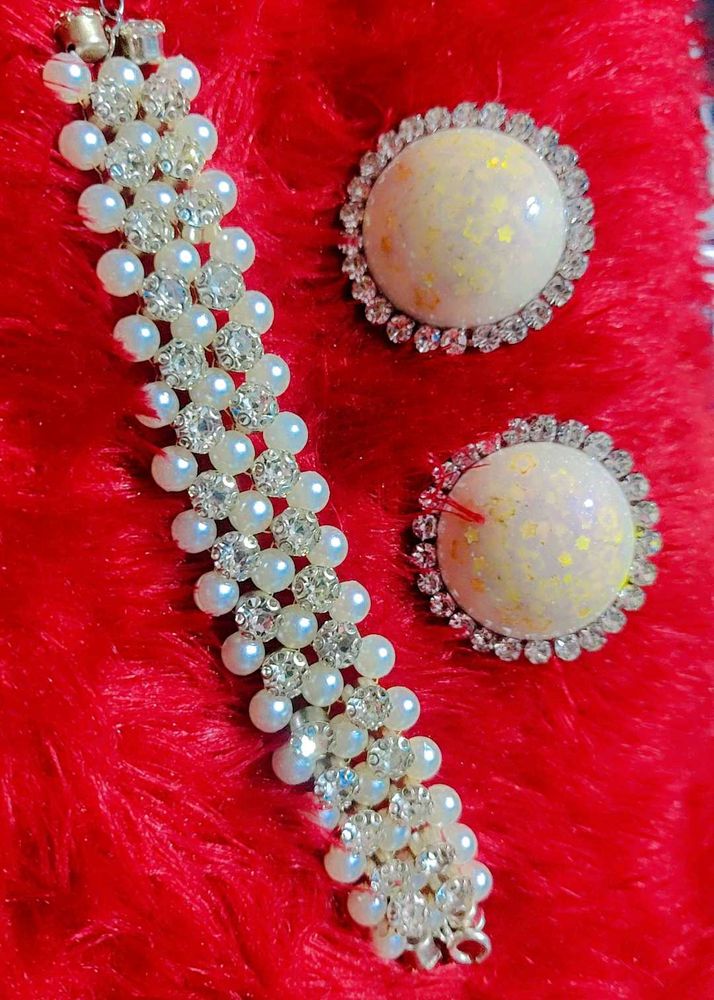 Handmade Jewellery Stone Beads Bracelet And Earrin