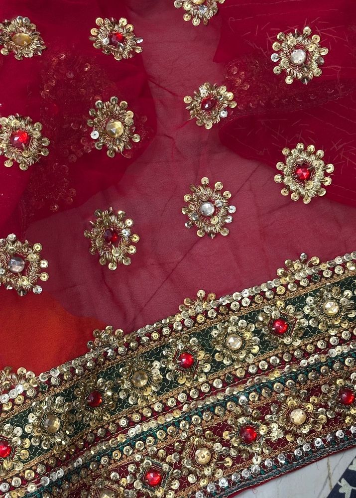 Red Embroidered Heavy Saree With Stitched Blouse