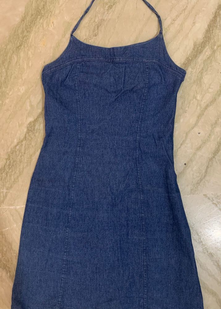 Denim Halter Neck Dress(XS/S)