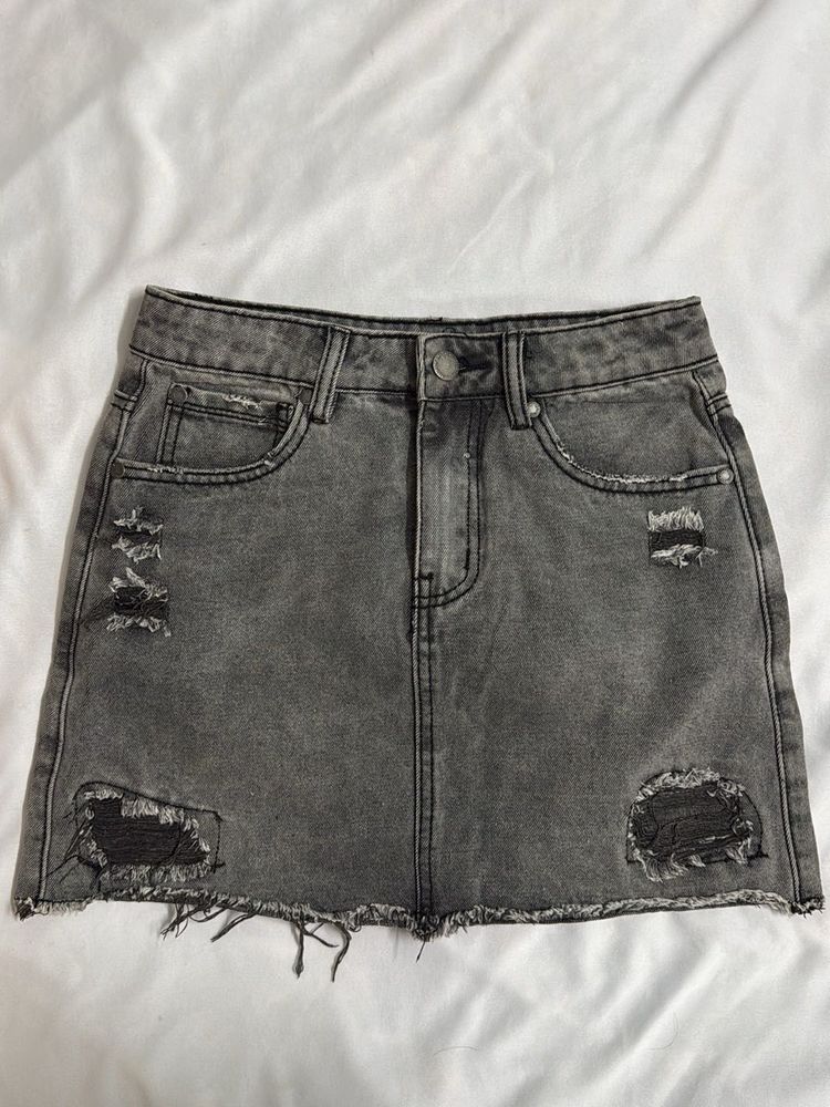Distressed Denim Mini Skirt