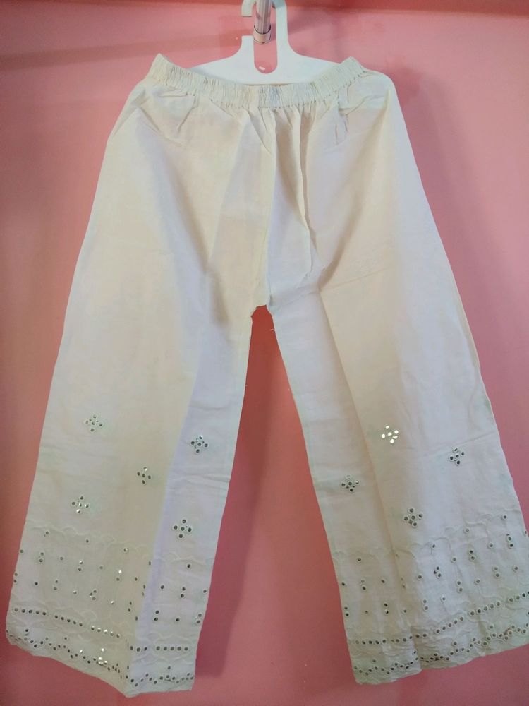 White Mirror-Embellished Palazzos
