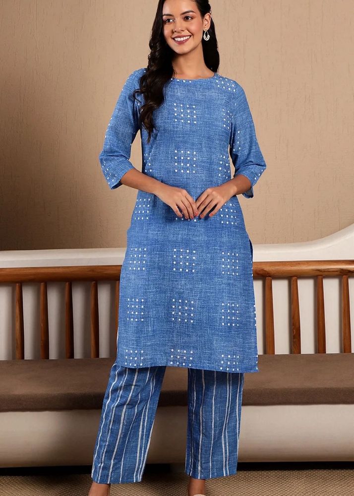 Blue Printed Kurta with Pants