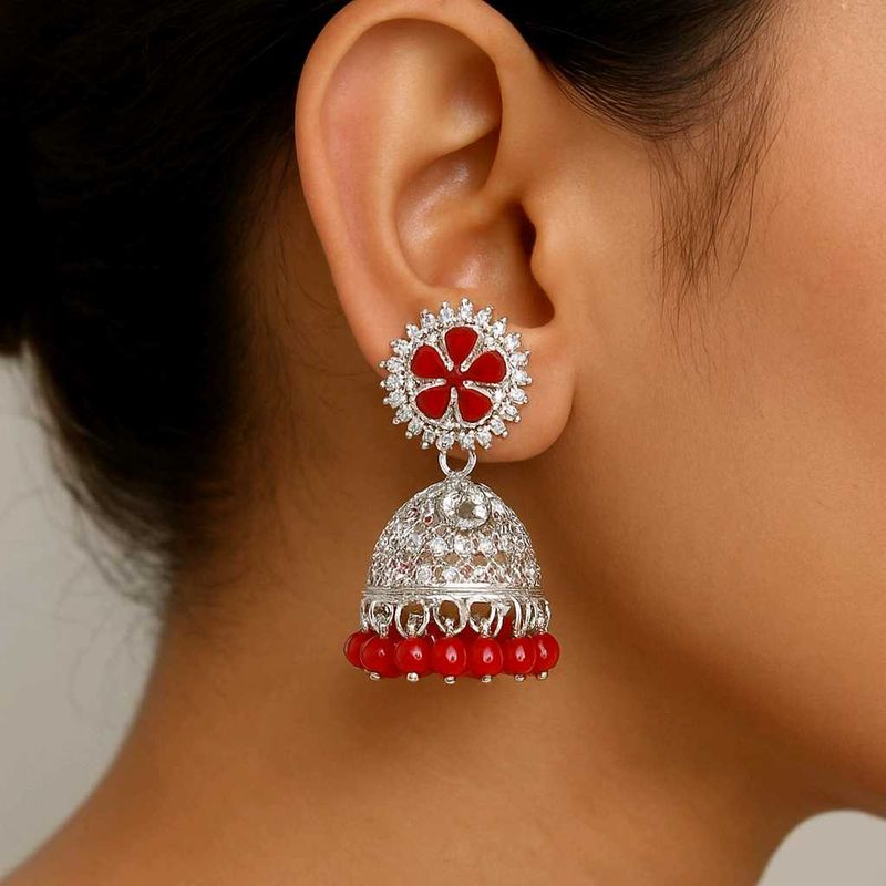 Red Jhumka Earrings