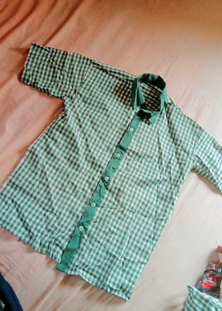 Green Gingham Button-Up Shirt