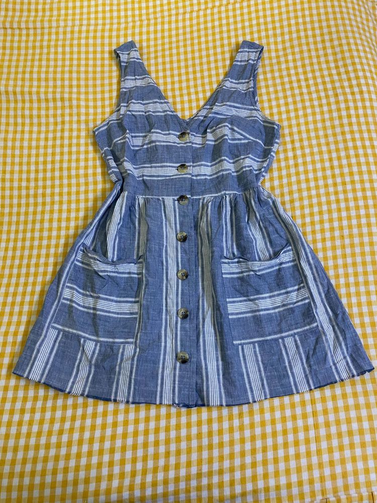 Cotton Striped Button-Down Dress Fits S-M