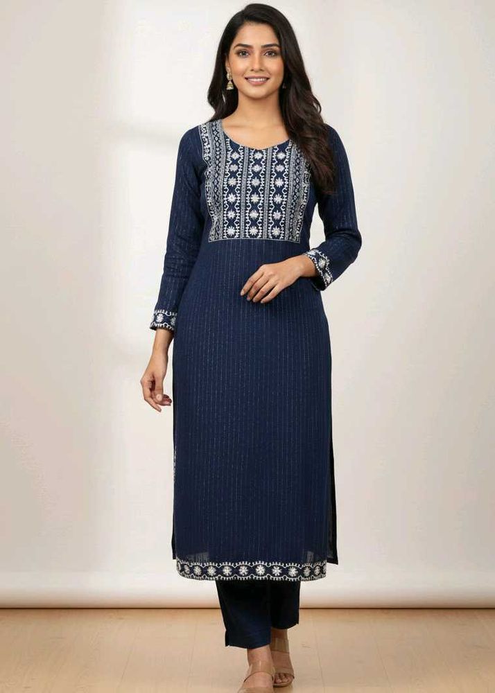 Elegant Navy Blue Embroidered Kurta Set