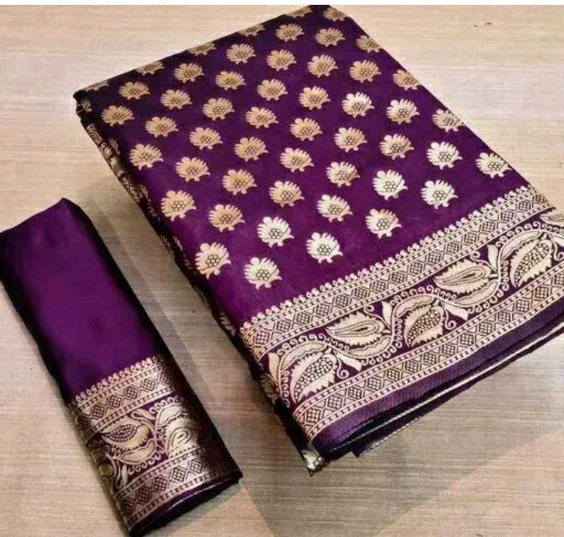 Kanjeevaram Silk Purple Jacquard Saree With Blouse