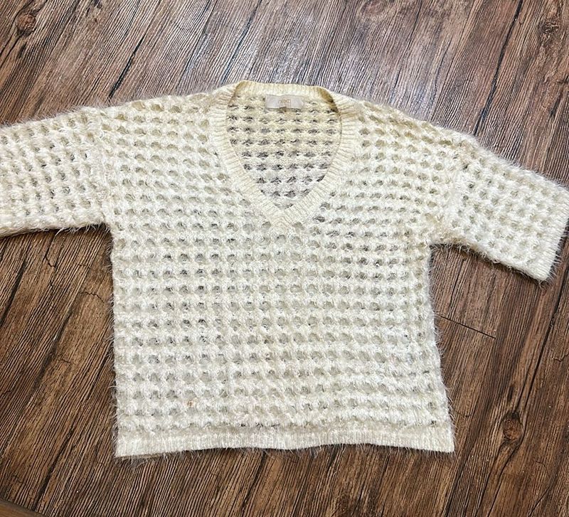 LOFT Open Weave Fuzzy Knit Top