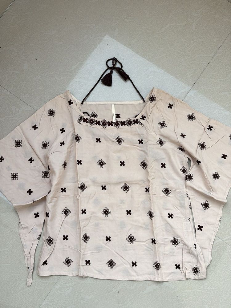 Floral Embroidered Kaftan Top