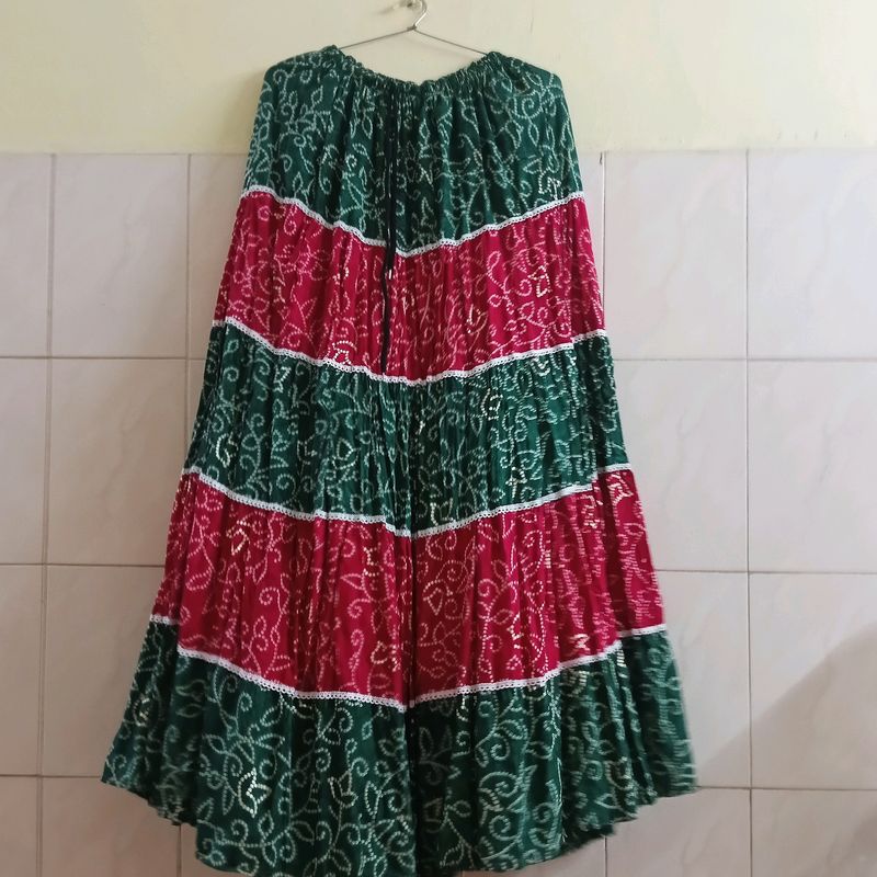 Beautiful Green And Red Long Skirt