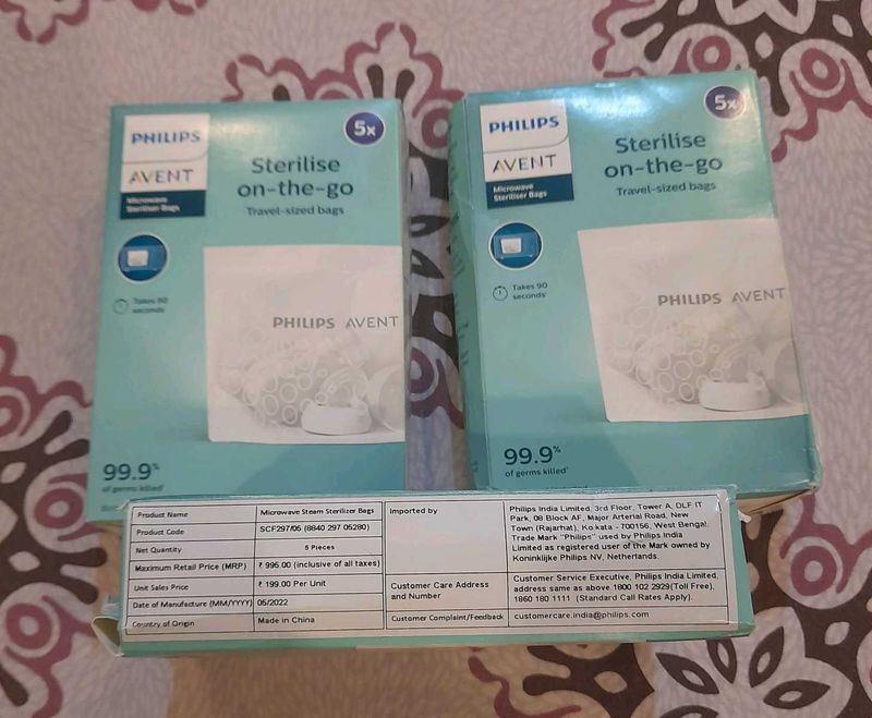 New Pack Of 2 PHILIPS AVENT Steriliser Bags