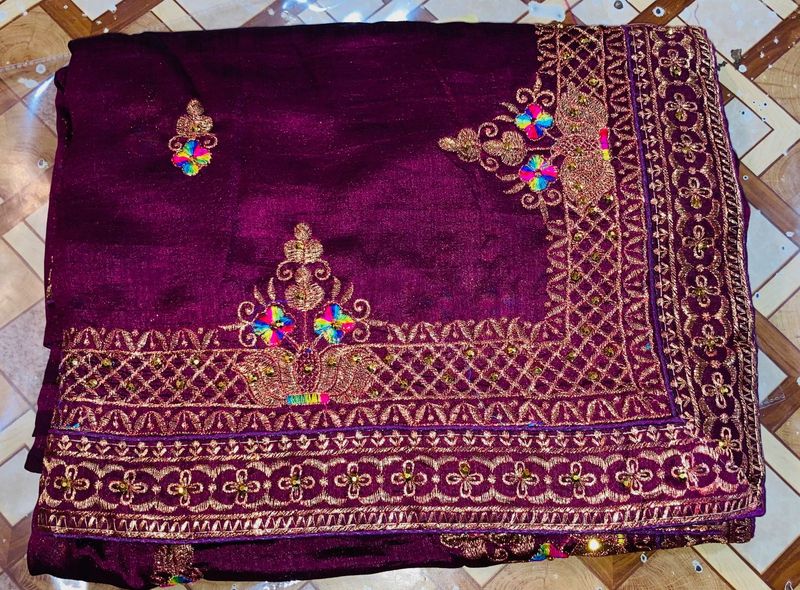 Embroidered Purple Saree