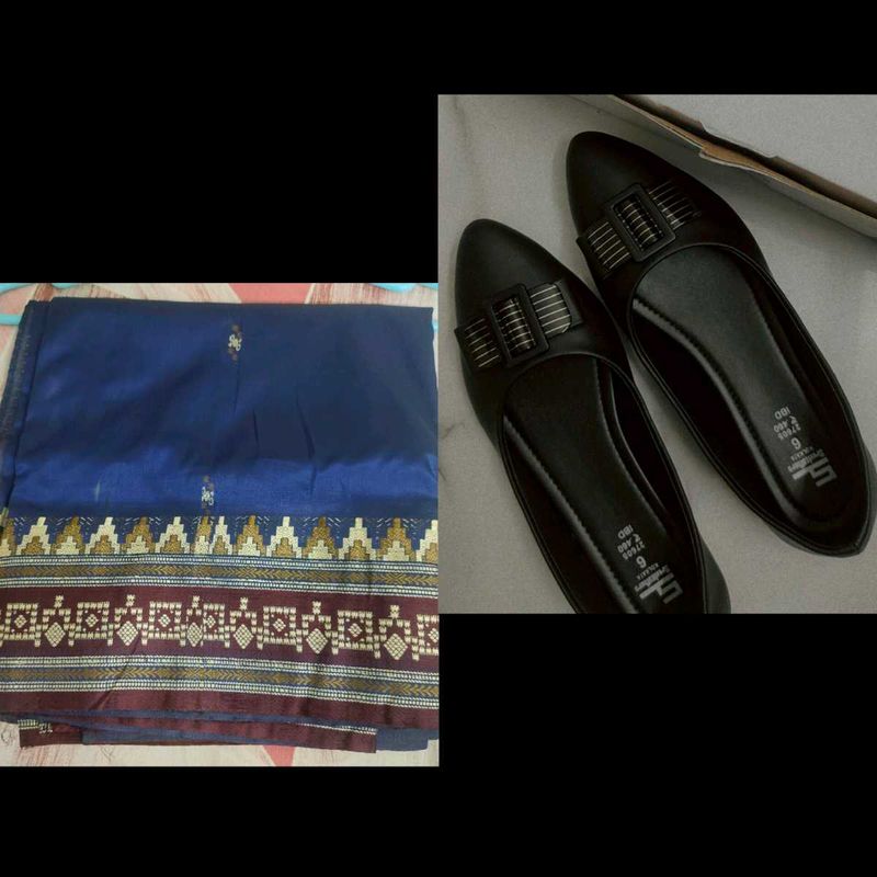 Sreeleathers Women Flat Shoe And Art Slik Saree.
