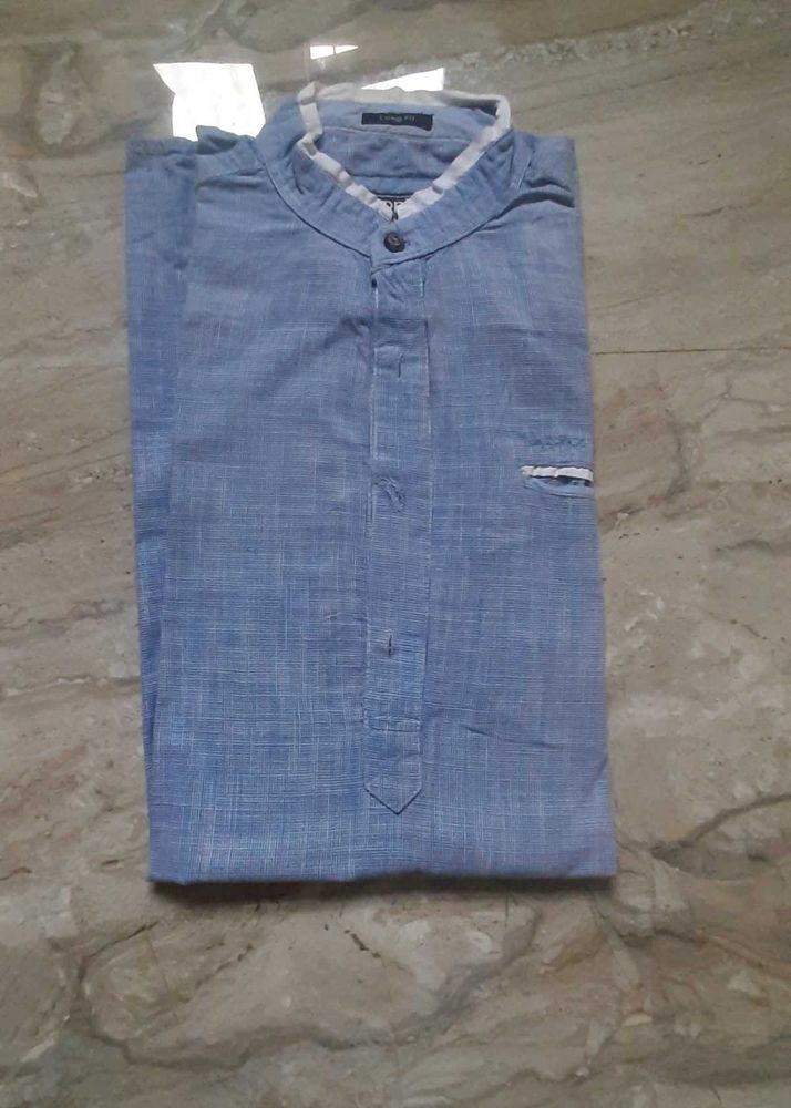 Long Fit L Men Casual Blue Shirt