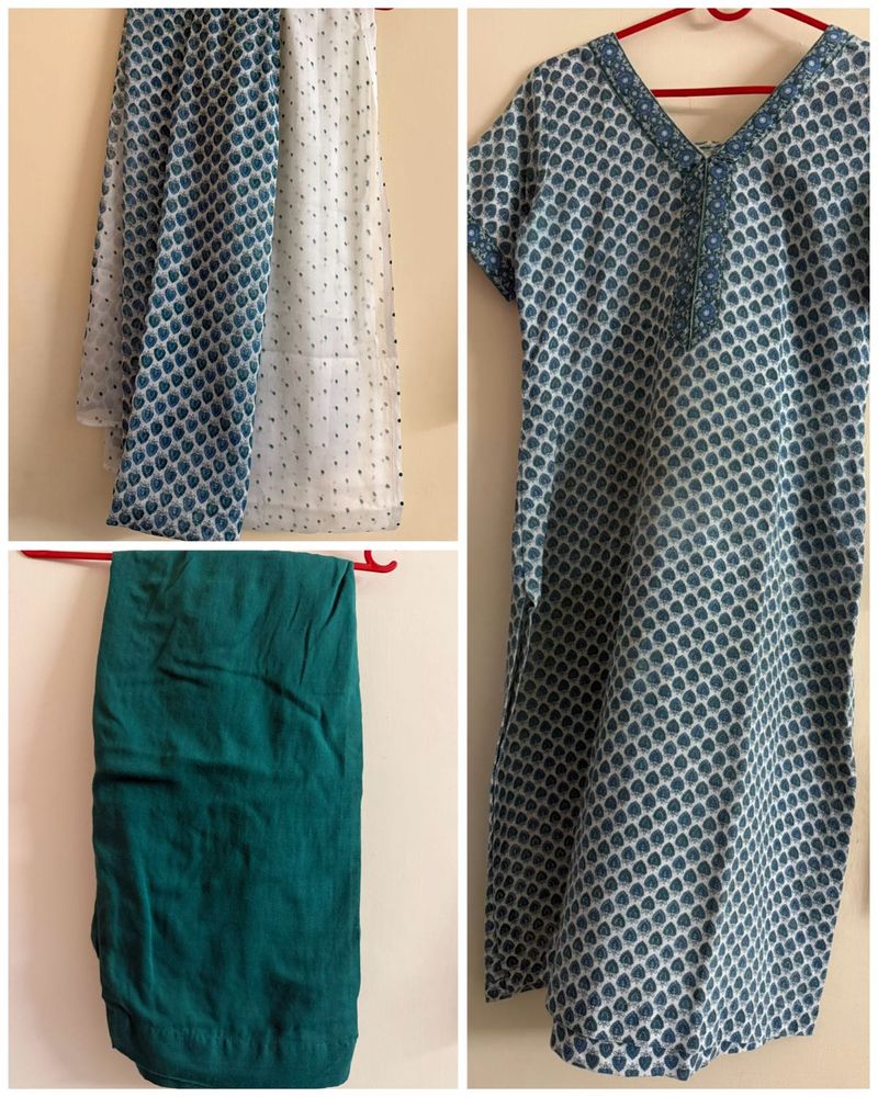 Green White Pallazo Suit