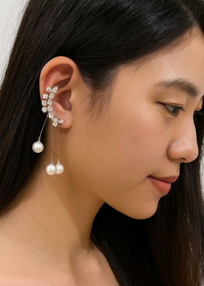 brand new crystal &amp; pearl ear cuff