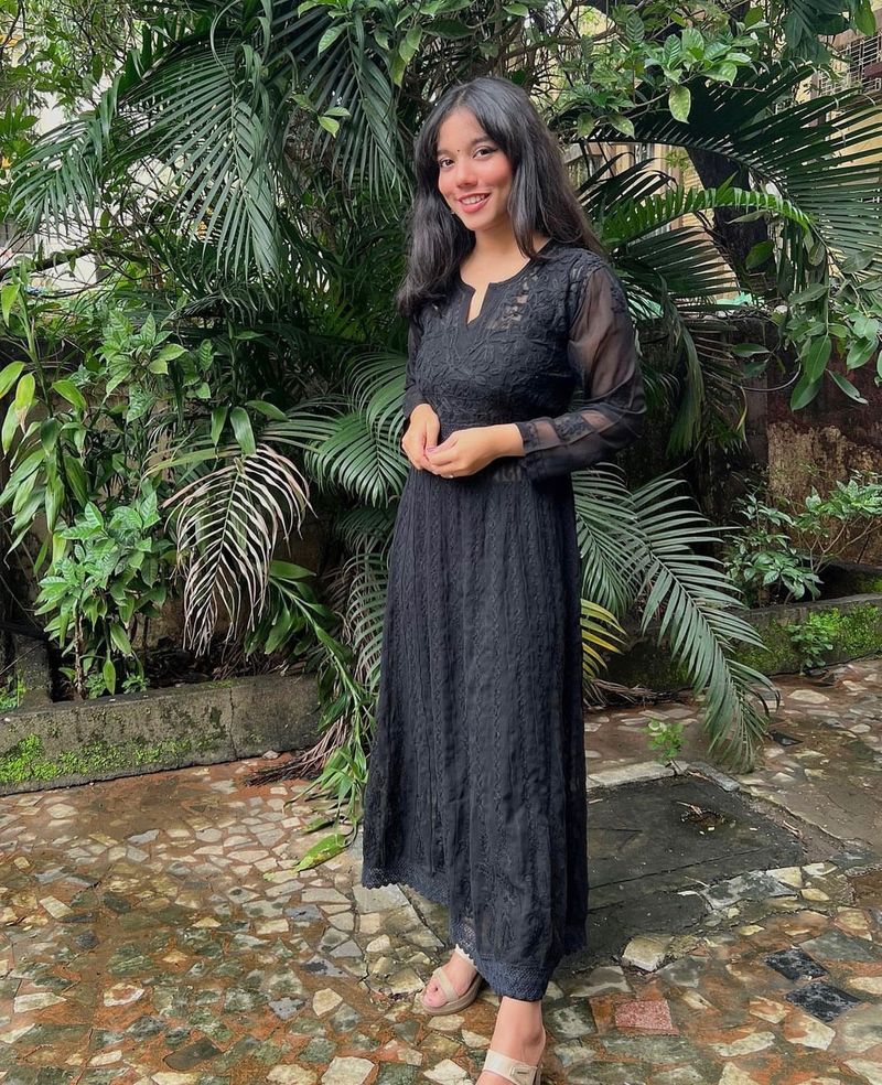 Black Lucknowni Anarkali Top