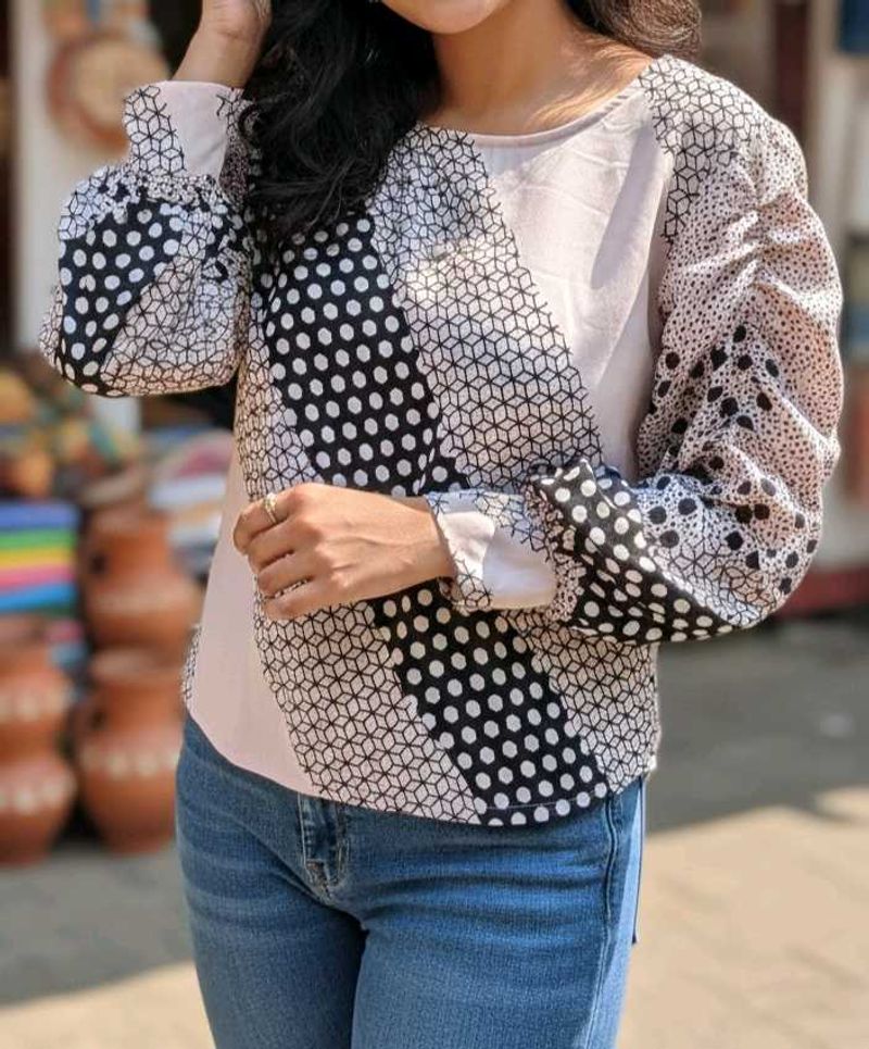 The "Artistic Chic" Mixed-Print Blouse