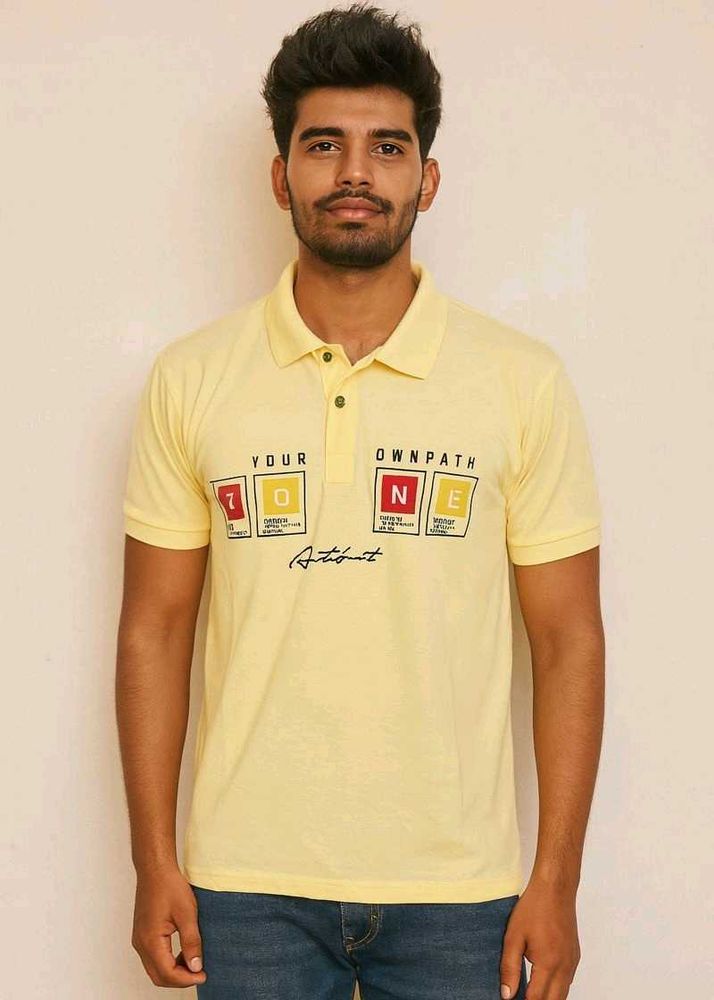 Yellow Graphic Print Polo T-Shirt