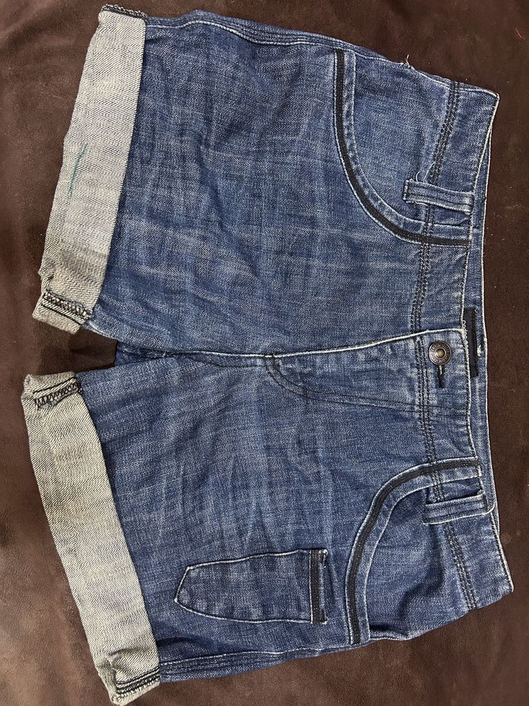 Blue Denim Cuffed Shorts