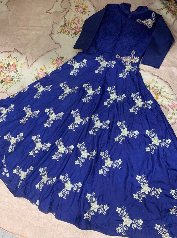 Elegant Blue Embroidered Anarkali Dress