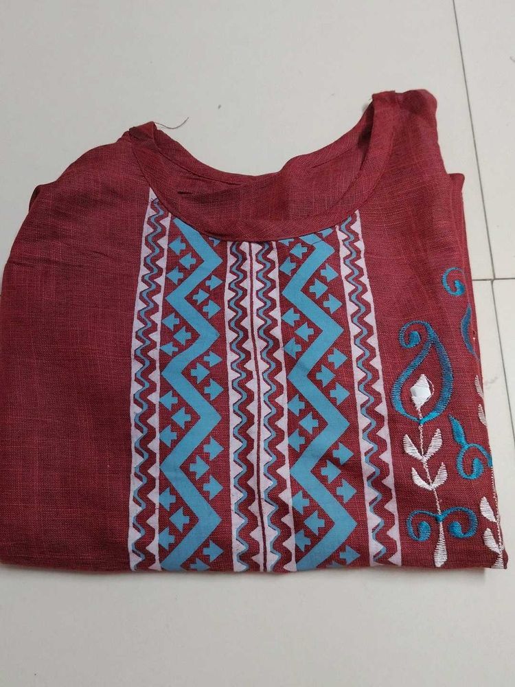 Maroon Embroidered Kurta
