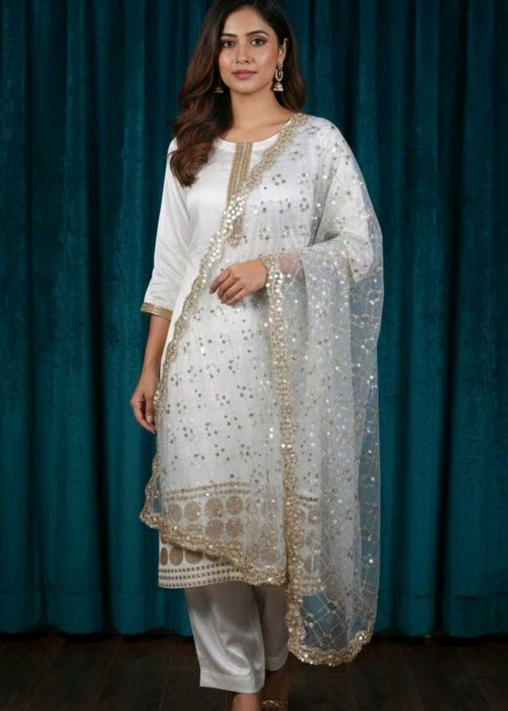 Elegant White Kurta Set (very ligh weight 😍)(neve