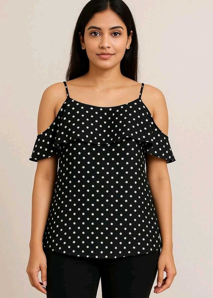 VanHeusen Black Polka Dot Cold Shoulder Top