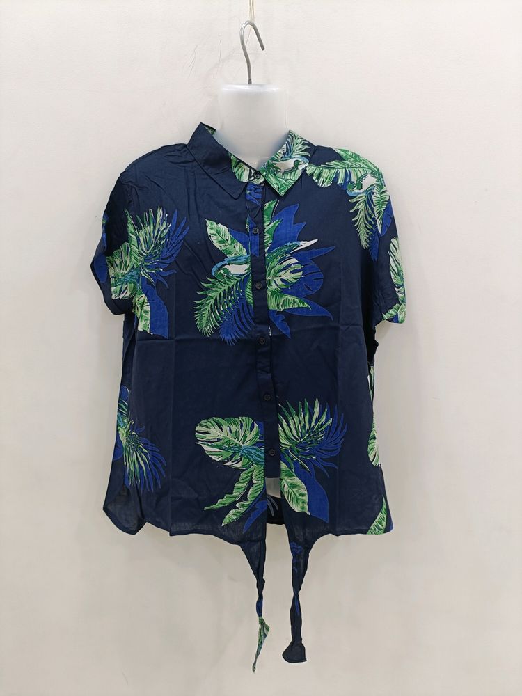 Flower Print Collar Shirt Half Sleeves Beach Top