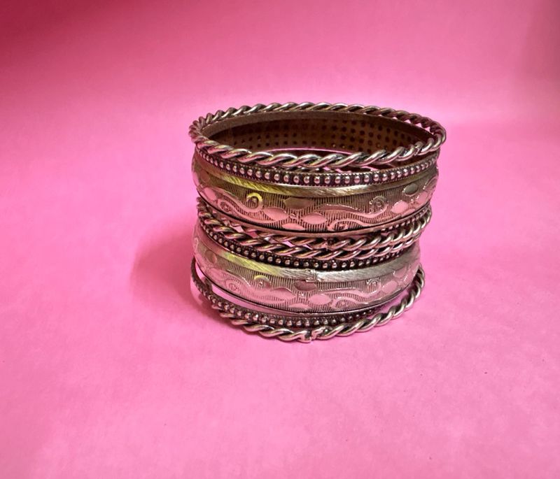 Boho Silver Bangle Set
