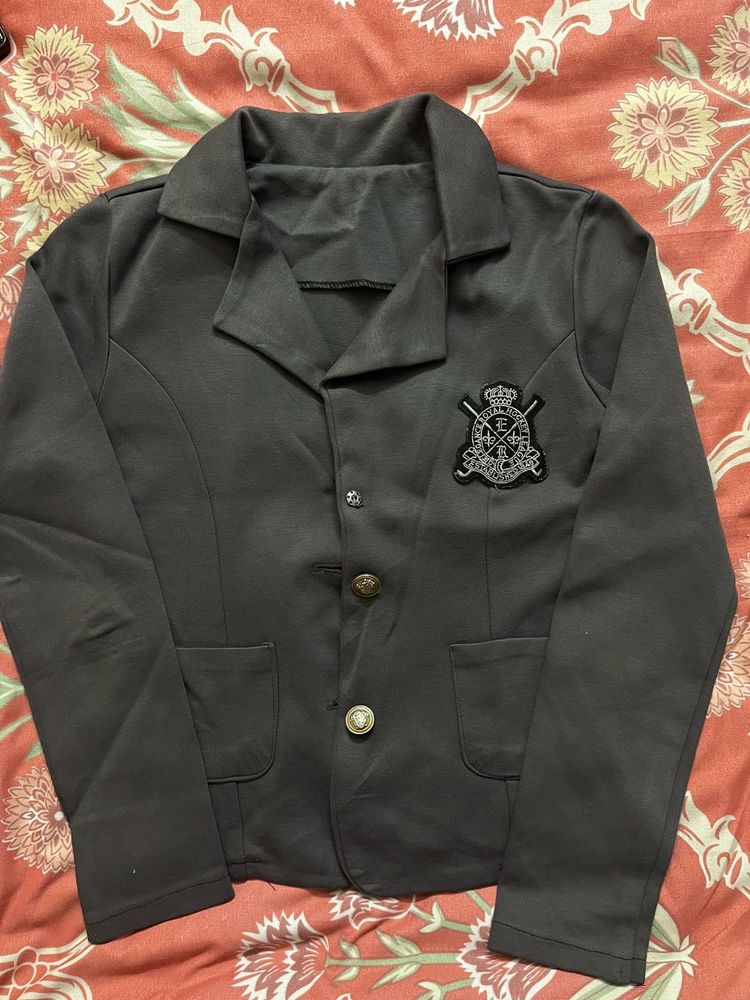 Grey Blazer with Crest Detail
