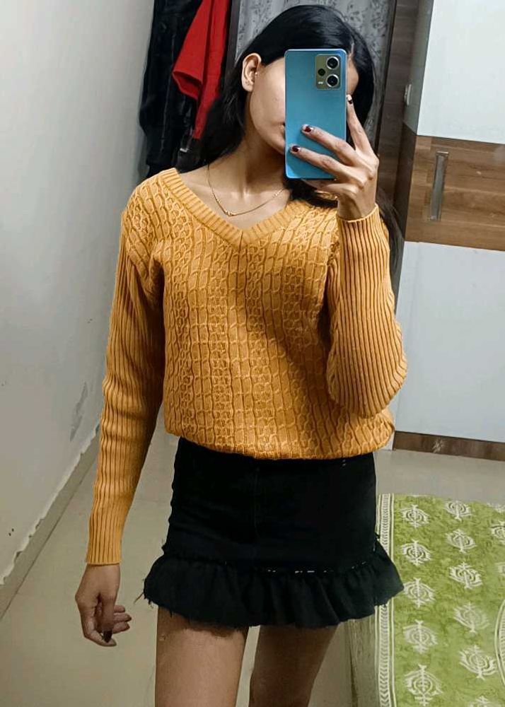 Mustard V-Neck Knit Sweater