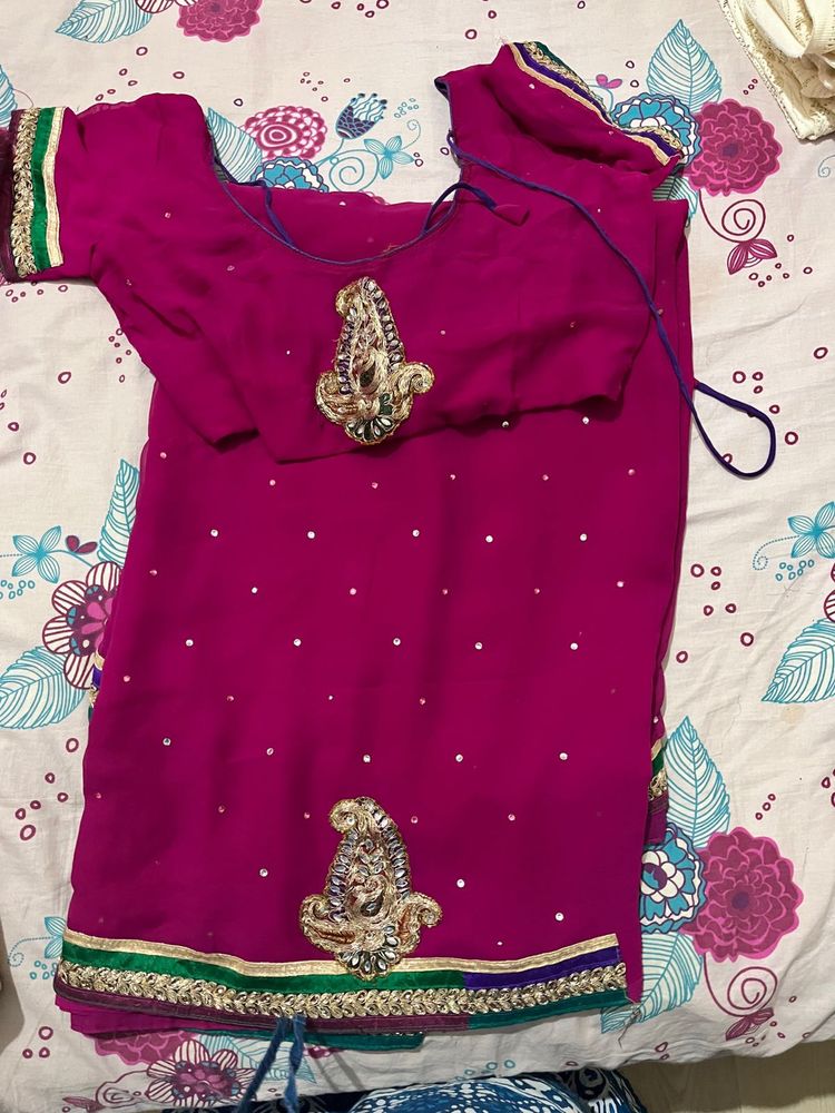 Pink Embellished Indian Sari