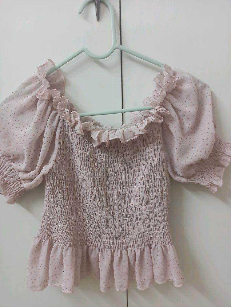 Pink Bardot With Ruffle