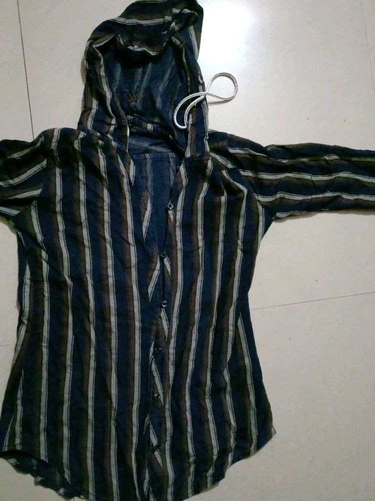 Striped Hooded Shirt