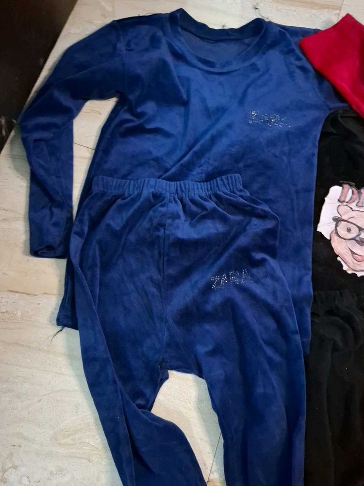 Zara Blue,black and pink  Velvet Loungewear Set