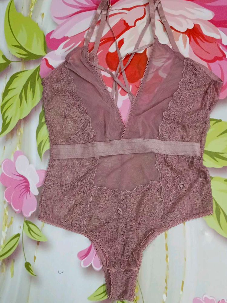 (483)Mauve Lace Bodysuit