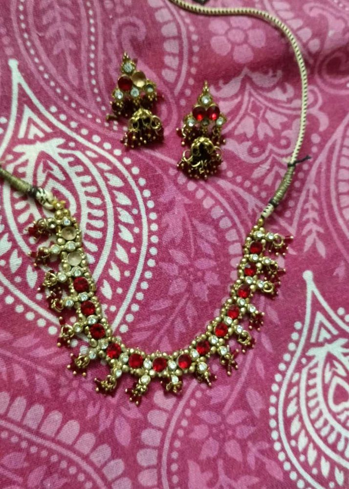 90s Old Red &amp; Gold Jewelry Set