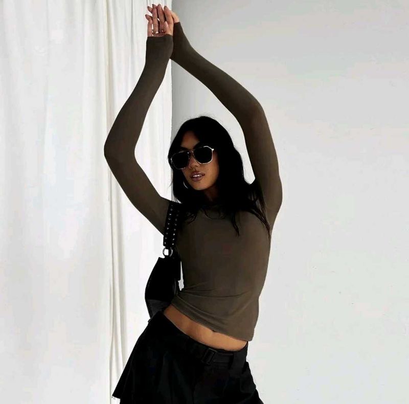Olive Green Long Sleeve Top