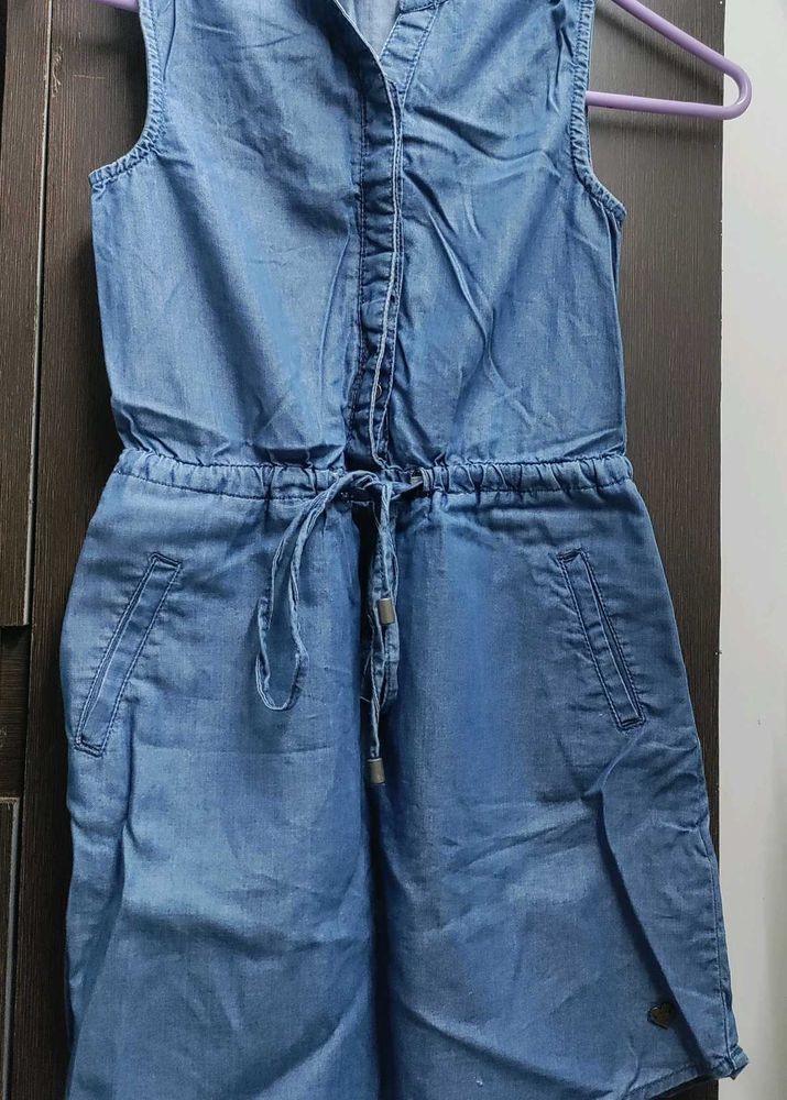 Denim Jumpsuit with Drawstring Waist