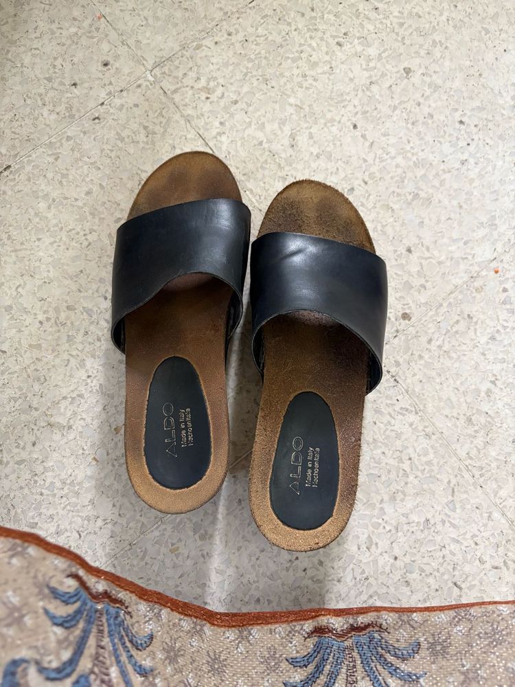 Aldo Black Leather Wedges