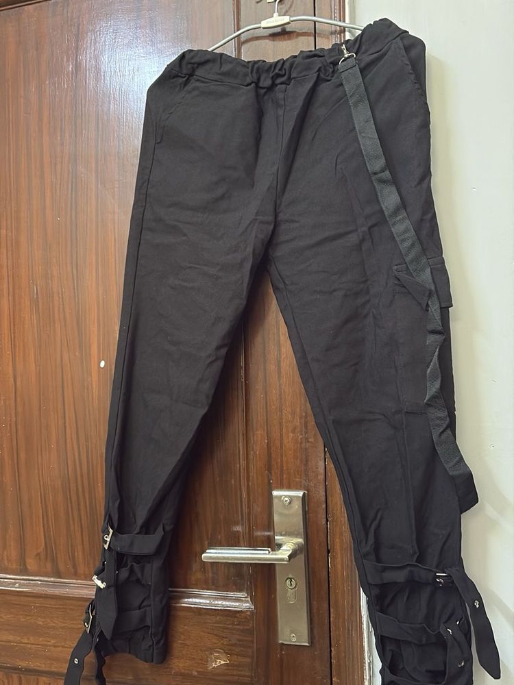 Black Cargo Pants with Straps and buckles