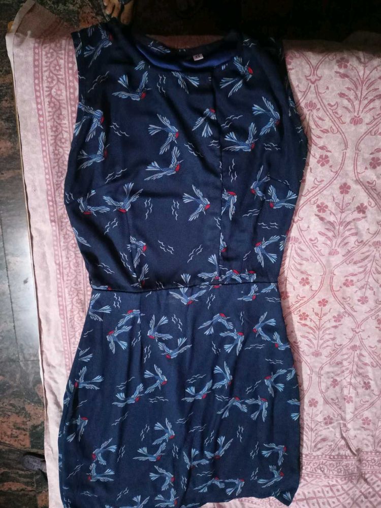 Blue Bird Print Mini Dress