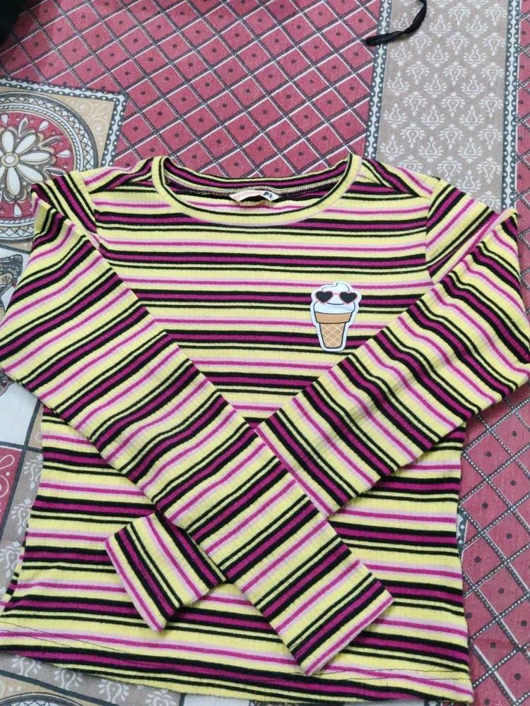 Striped Tee w/ Ice Cream Patch