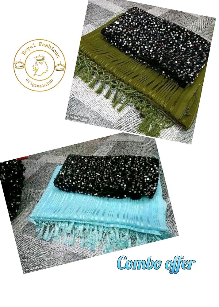 Georgette Striped Sarees With Sequin Blouse
