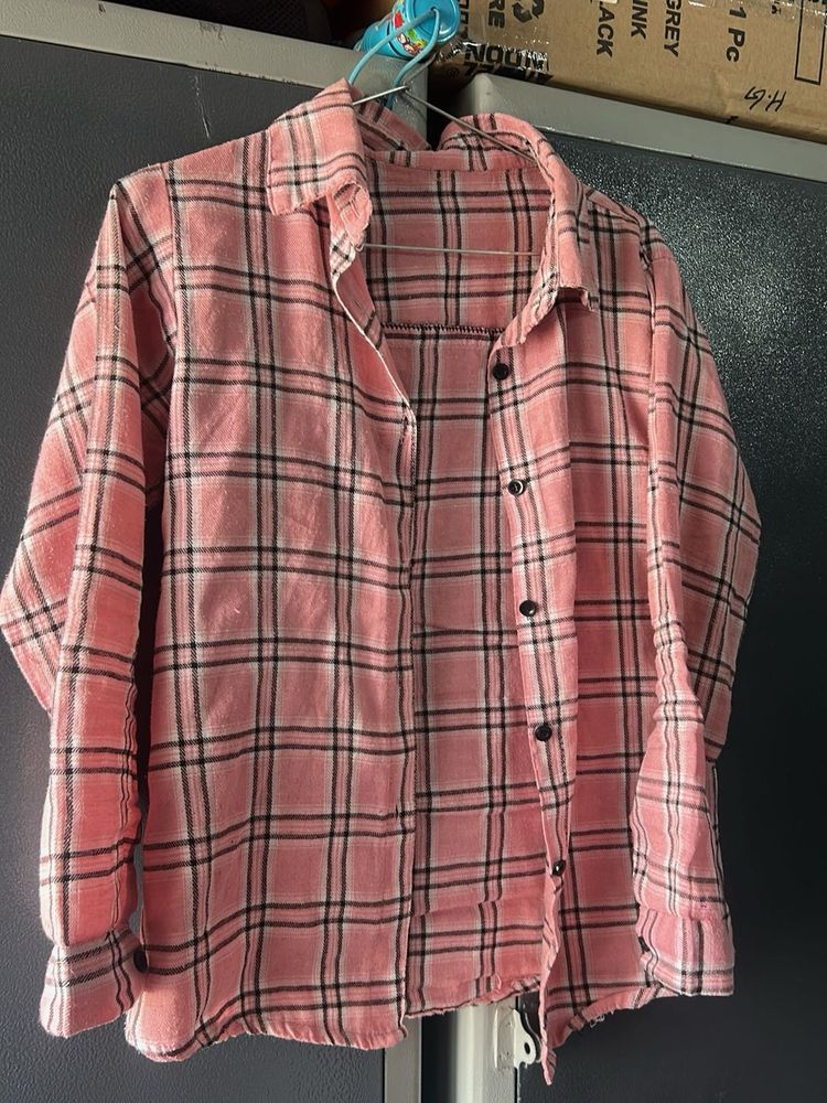 Pink Plaid Flannel Shirt
