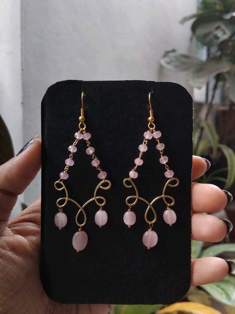 handmade Pink onyx beads Earrings