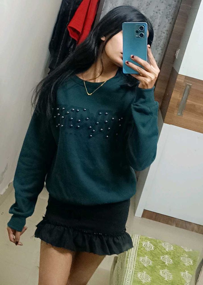 Emerald Green Embellished Sweatshirt