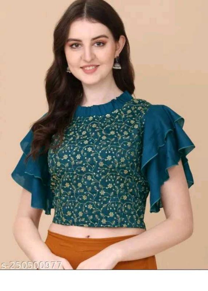 New L Size Floral Ruffle Sleeve Crop Top